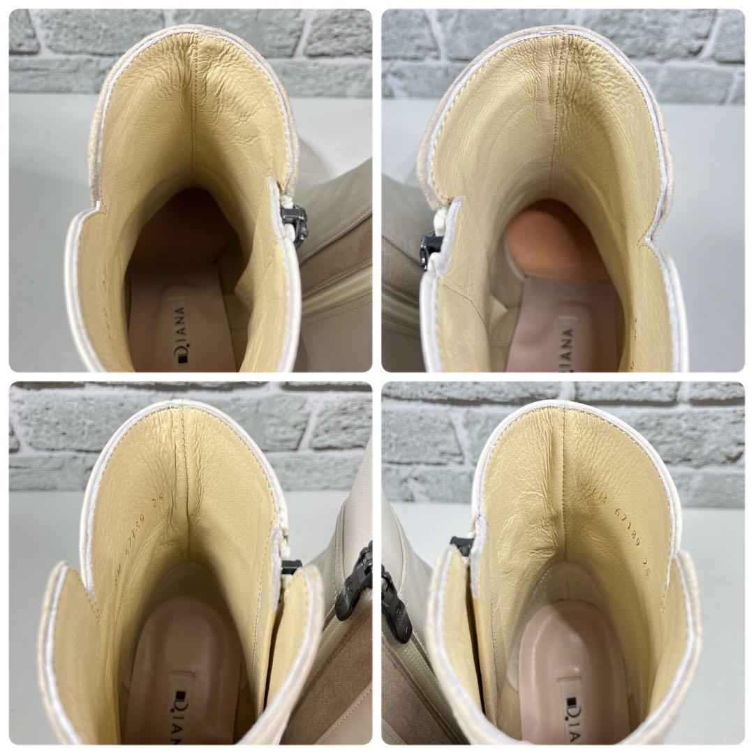 【試着程度】DIANA ブーツ 25cm レザー アイボリー サイドジップ