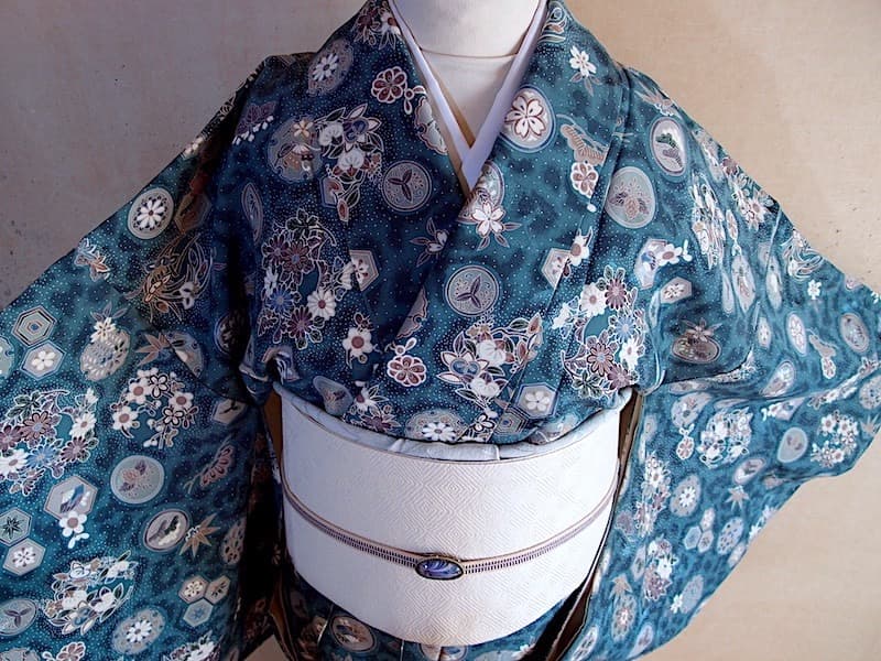 織りの名古屋帯（たれ先にうさぎ文）長383 手描き染　ガード加工済　正絹美品