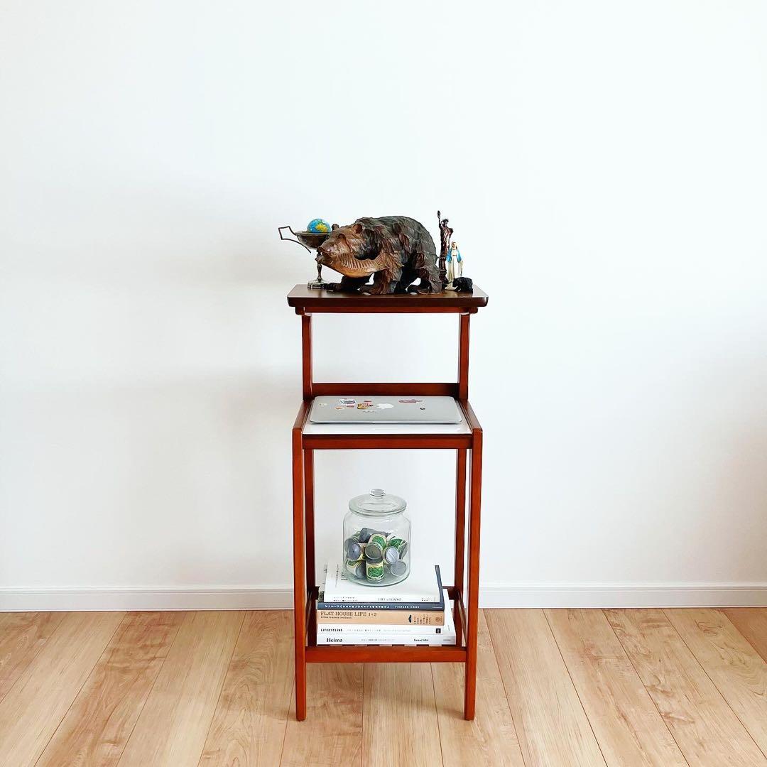 オールドカリモク　電話台　シェルフ　レトロ家具　古家具　ビンテージサイドテーブル