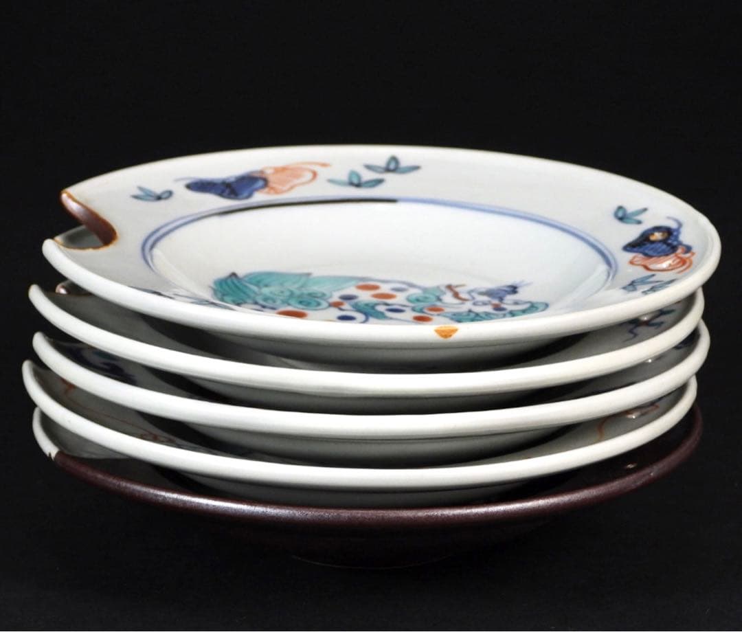 有田焼　古尹万里　在銘　髭皿五枚セット