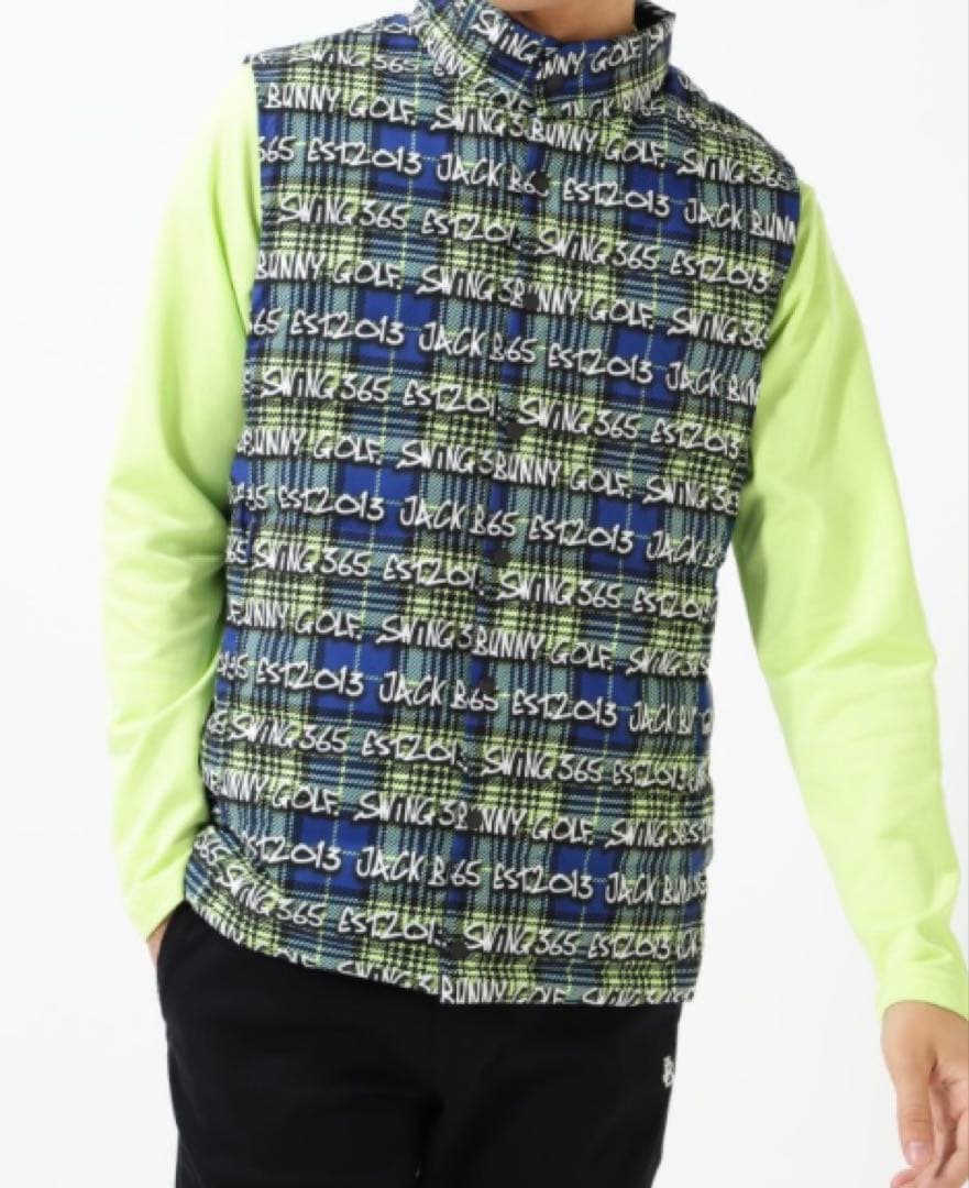 新品 パーリーゲイツ ジャックバニー リバーシブル中綿ベスト(5)L/ライム