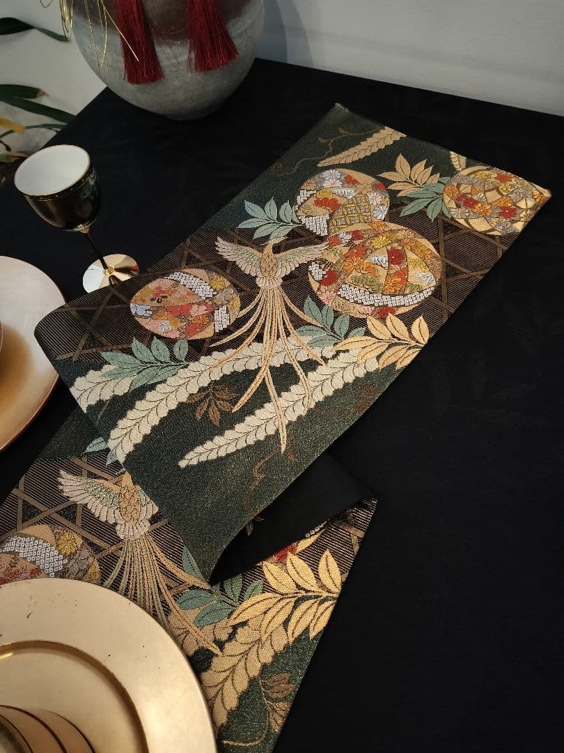 A916★逸品‼️全通帯‼️ひな祭り‼️袋帯正絹テーブルランナー2m13cm