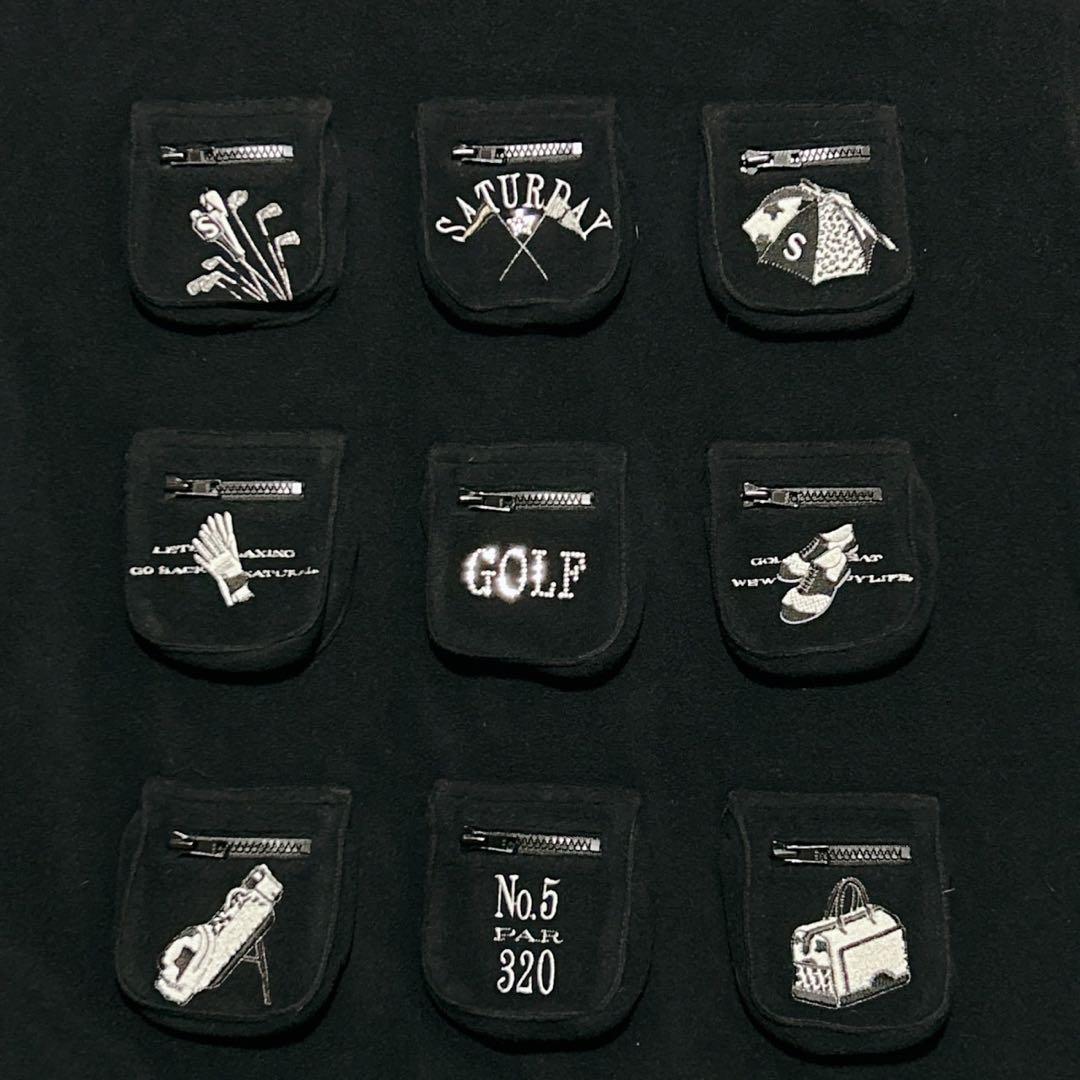 【2229】✨美品✨ フリースジャケット　ゴルフモチーフ　ロング　ポケット多数