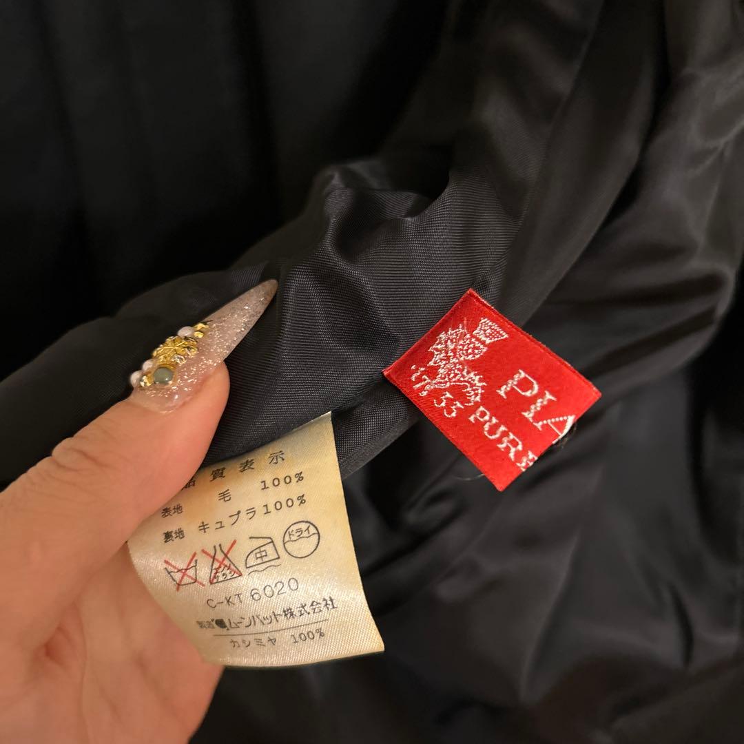 カシミヤ100%【新品未使用】ファー付きロングコート　黒