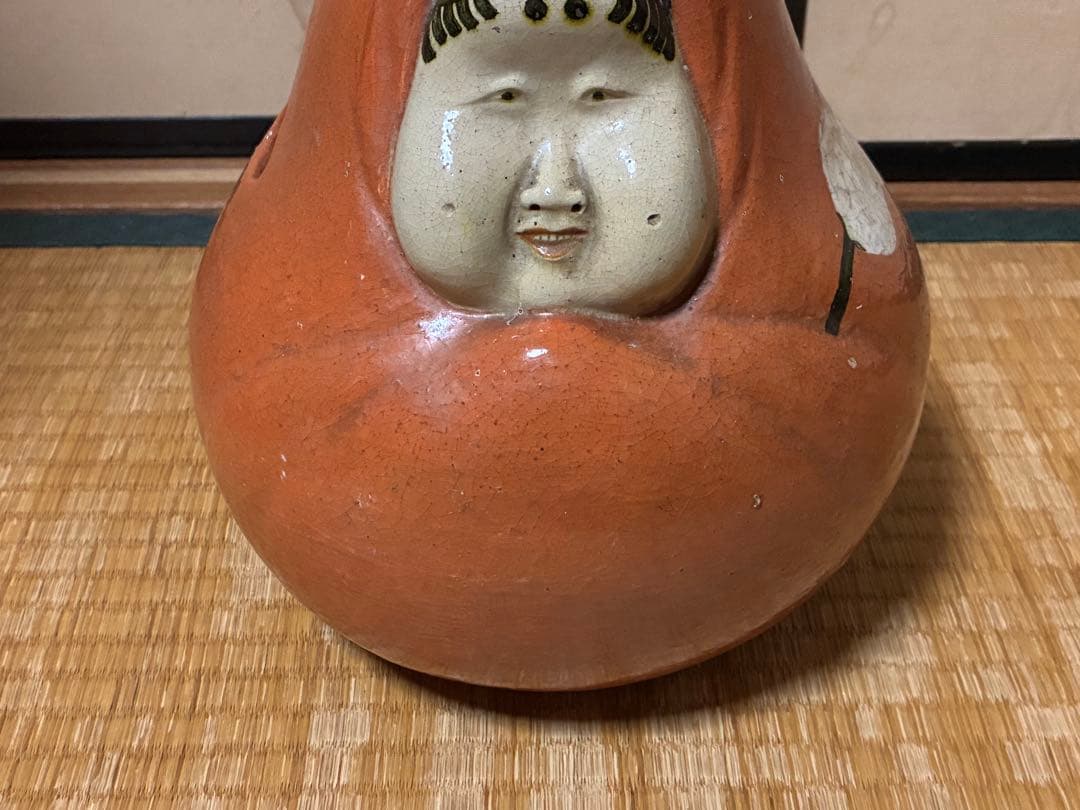 古陶器 民平焼？ 淡路焼？おかめ お多福 火鉢 手炙り 火鉢 在名 時代物