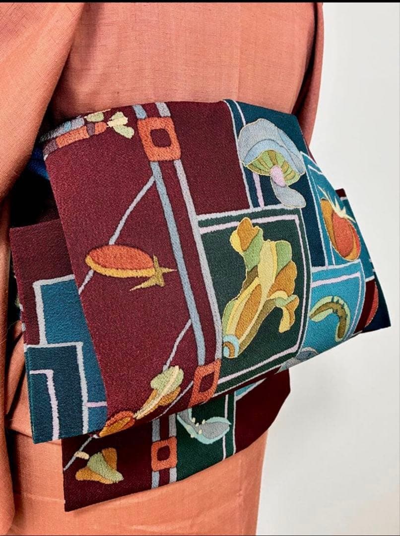 セット　塩瀬　抽象的な花＋鬼しぼ縮緬　野菜模様