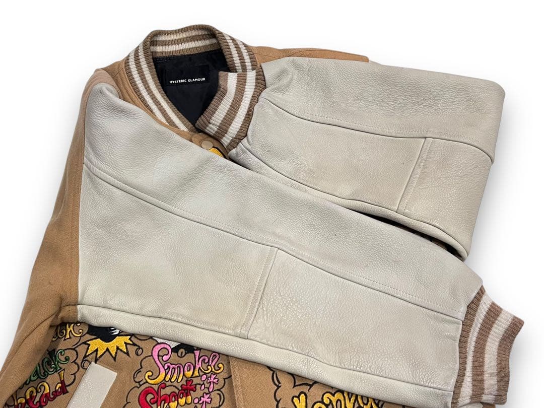 レア90s【HYSTERIC GLAMOUR】袖レザー ウール スタジャン