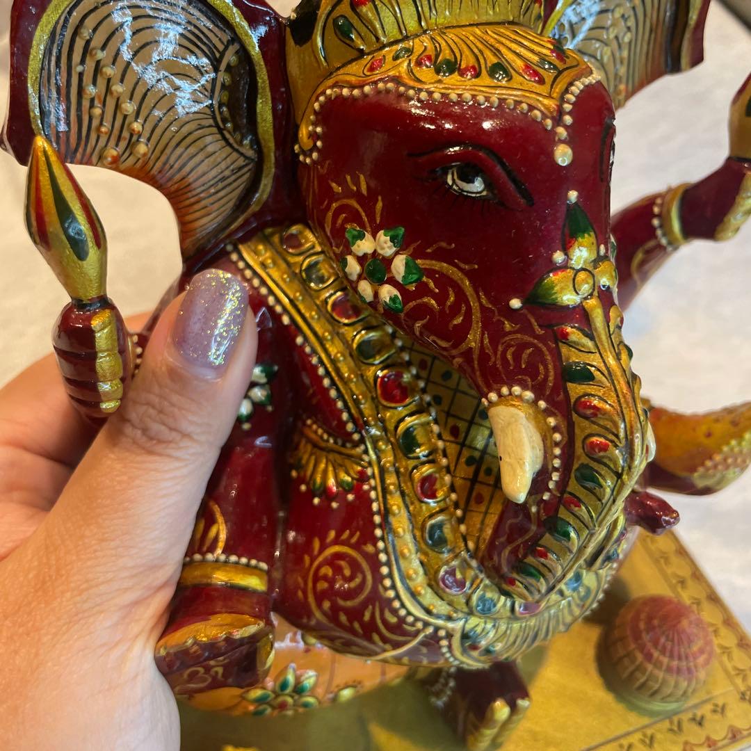 【呪物】ガネーシャ像 赤と金 約20cm インテリア置物