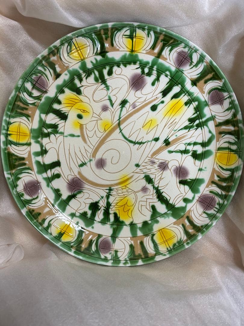 幸兵衛窯 人間国宝「加藤卓男」作　ペルシア三彩鳥文　大皿　希少