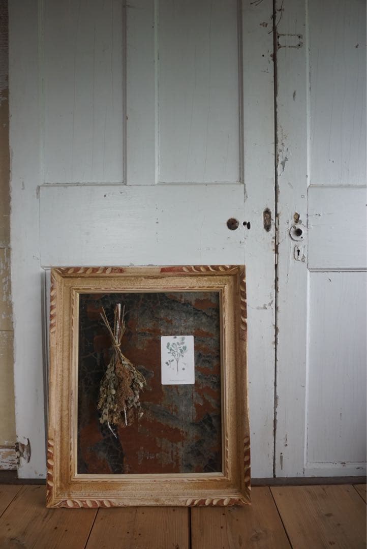 大きなアンティークフレームのブリキサインボード　看板　店舗什器　額縁　古道具