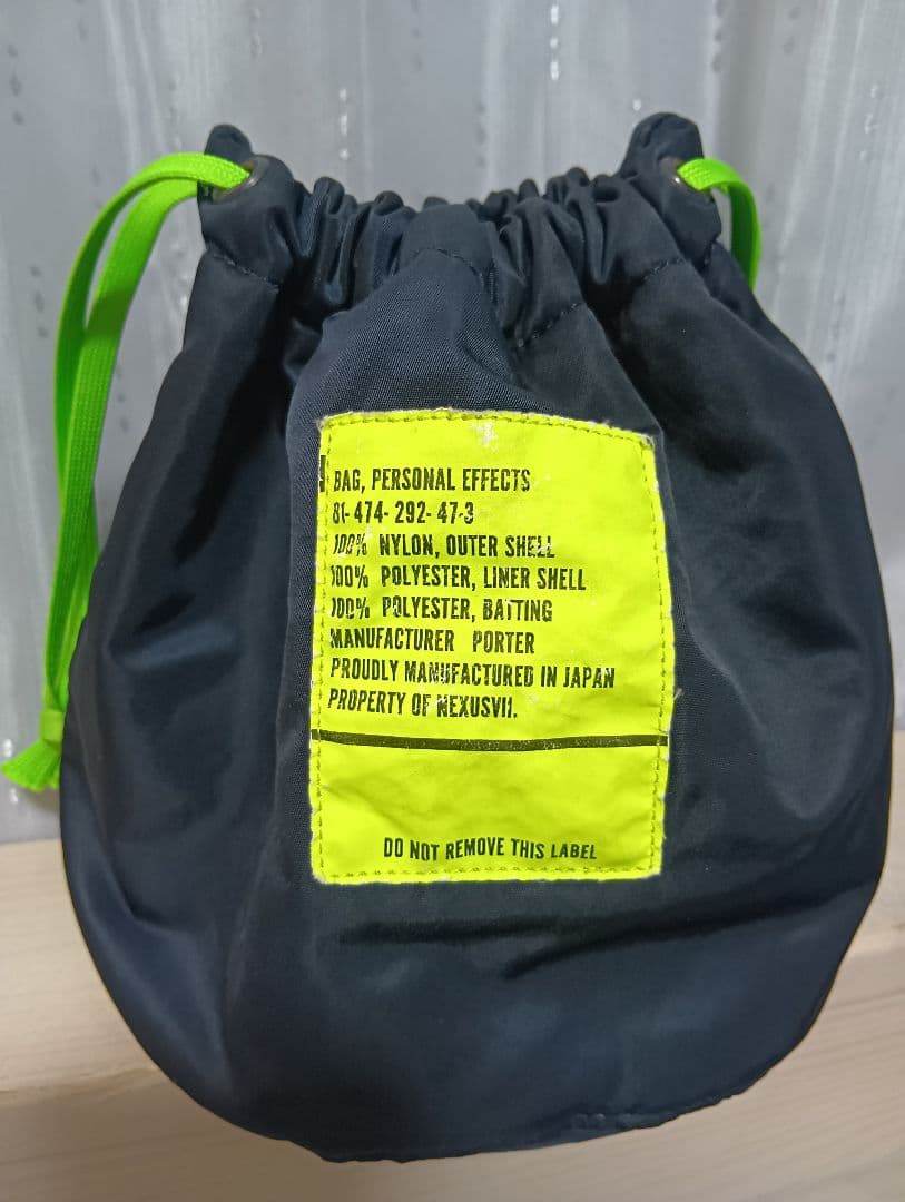 PORTER★TANKER★巾着バッグ★巾着ポーチ★ブラック☓ライムグリーン良品
