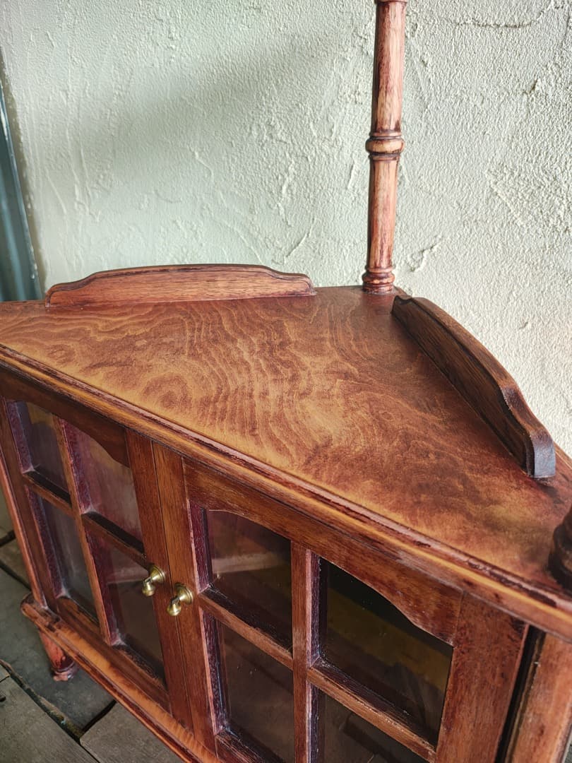 木製ブラウンキャビネット コーナーキャビネット　ビンテージ M0186