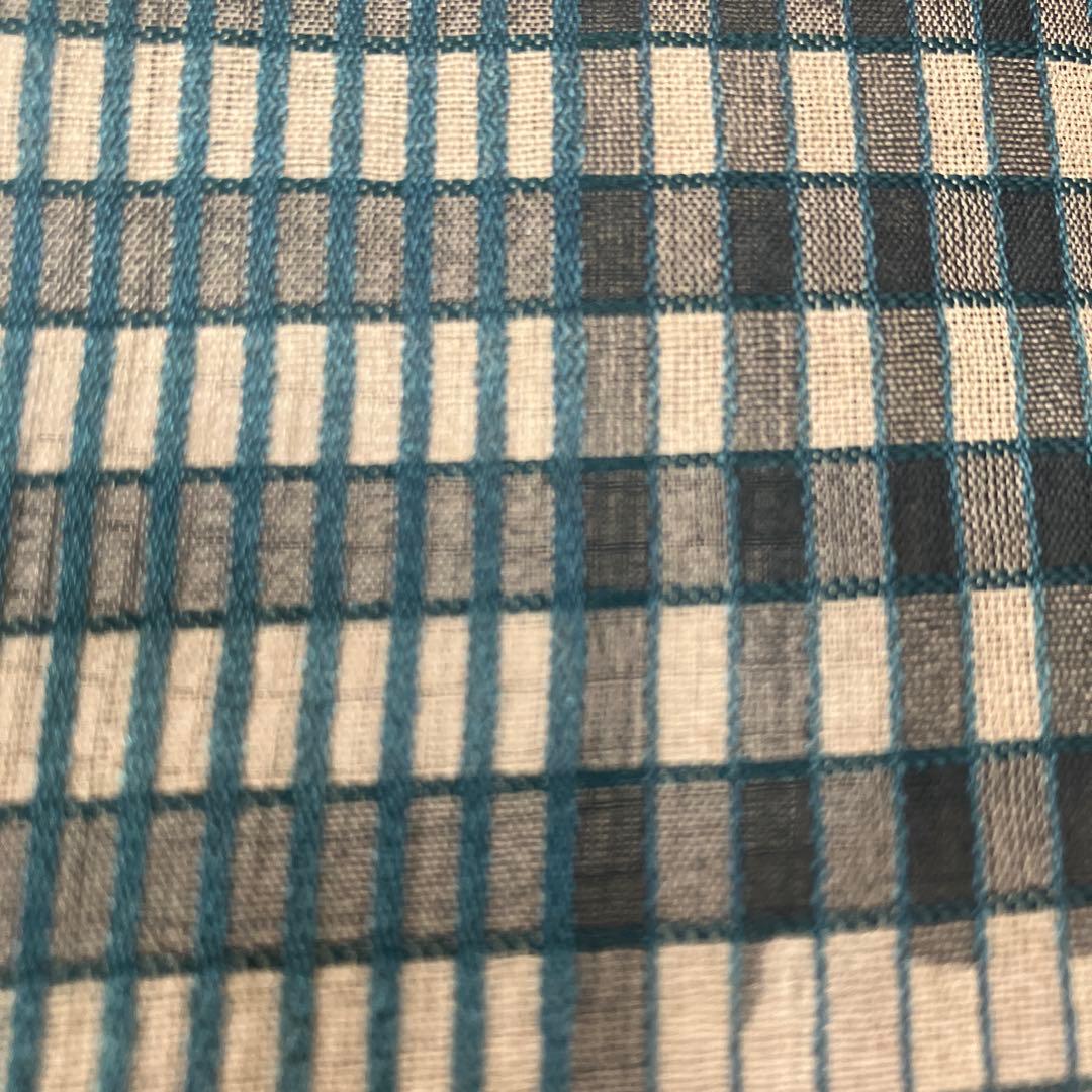 【高級、越後片貝】貴重な細かなチェックの織模様、小千谷縮、時代物☆正絹 着物
