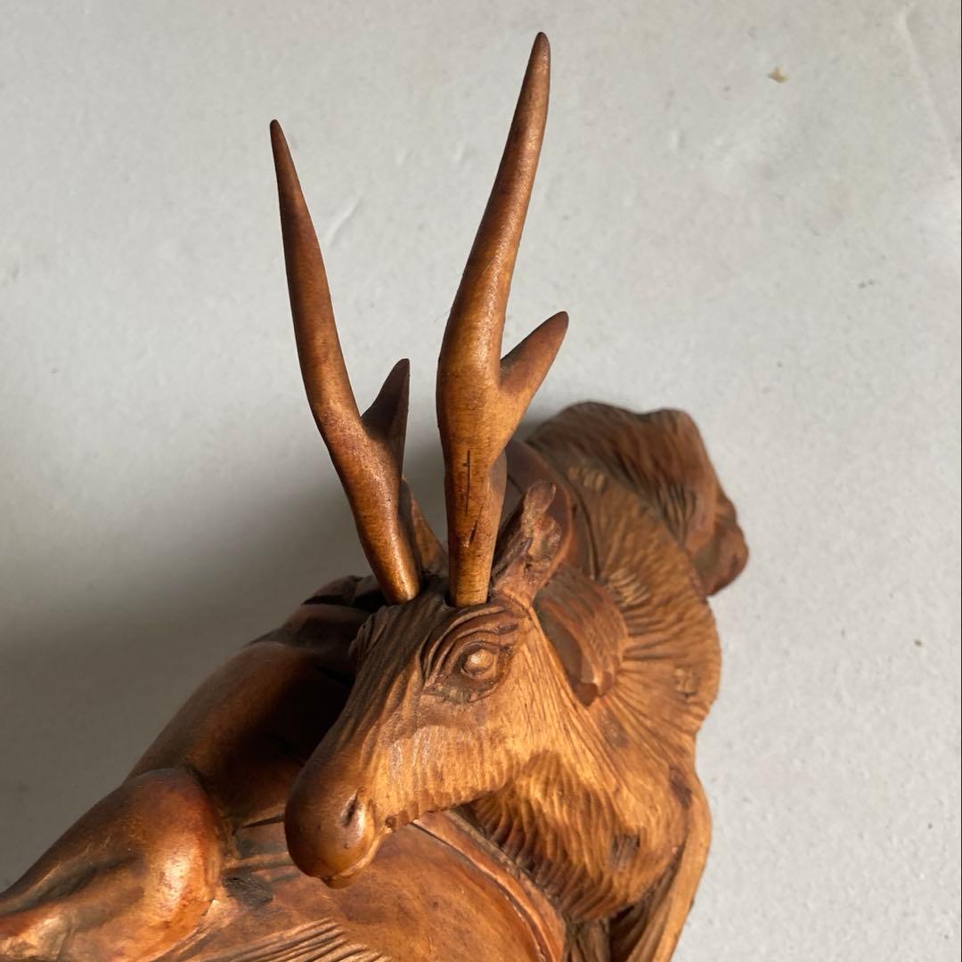 一刀彫 寿老人 鹿　玄鹿寿老人　福禄寿 鹿仙人