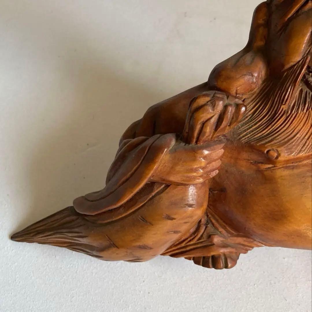 一刀彫 寿老人 鹿　玄鹿寿老人　福禄寿 鹿仙人