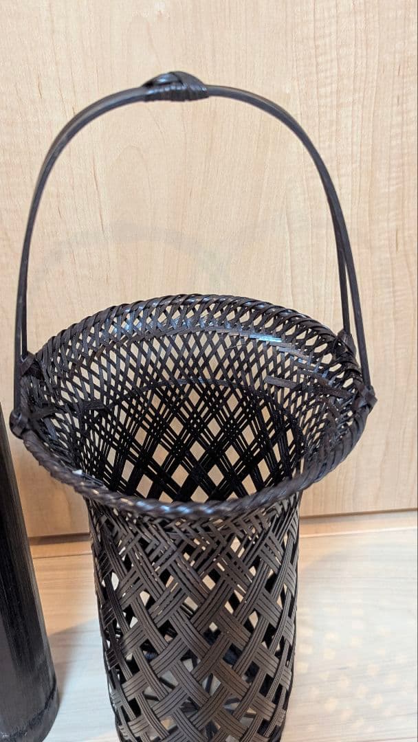 花籠　天目朝顔寸胴　花かご　美品　茶道　華道　フラワーベース　竹籠　花瓶