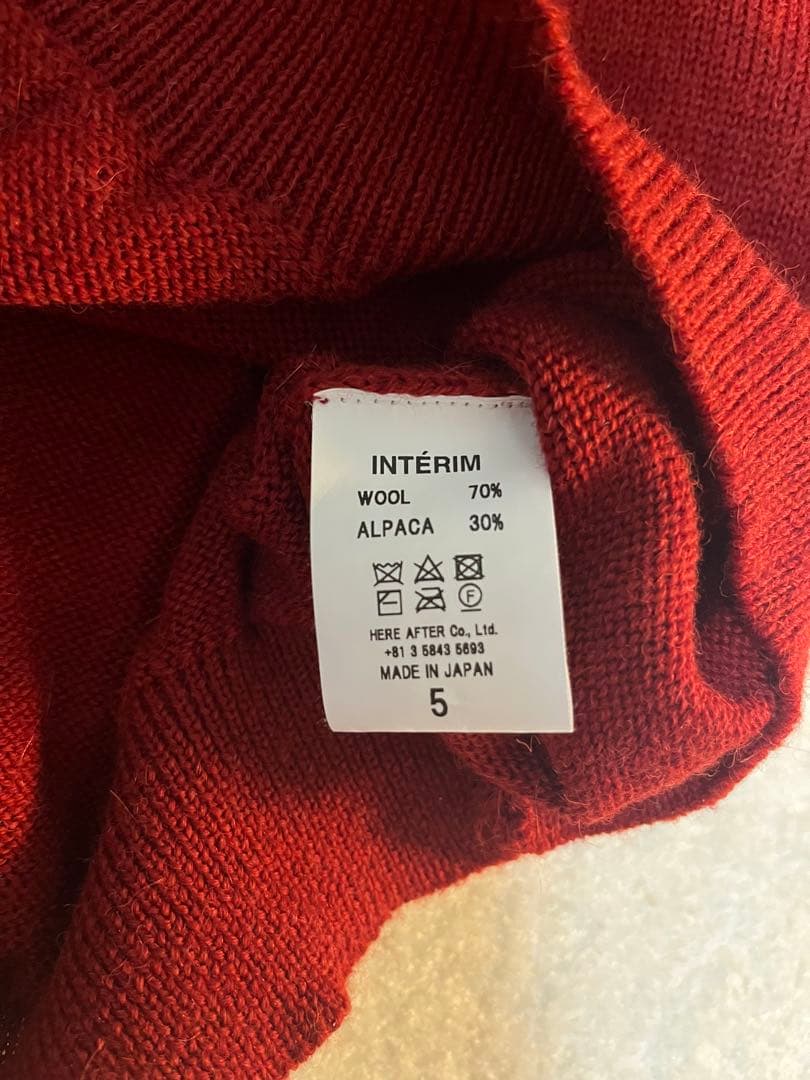 インテリム ウール アルパカ 7ゲージ クルーネック セーター ニット レッド