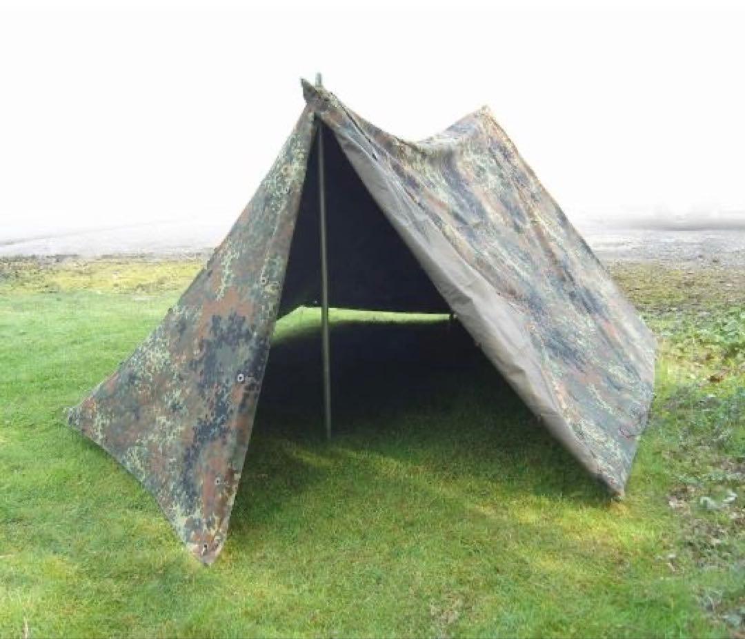 ドイツ軍　軍幕　ハーフシェルター２枚①　パップテント　袋付　フレクターカモ　迷彩