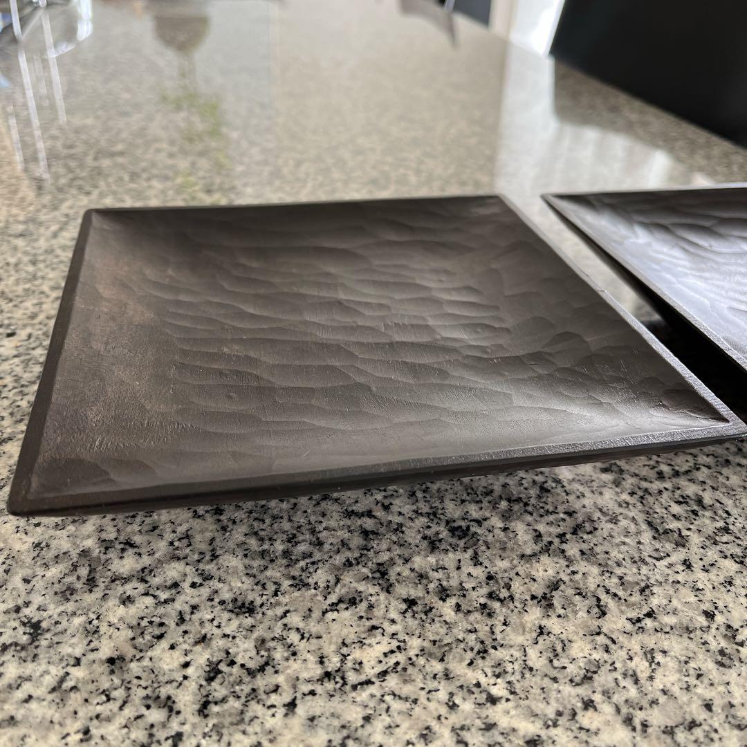 三谷龍二　黒拭き漆　角皿　 2枚セット