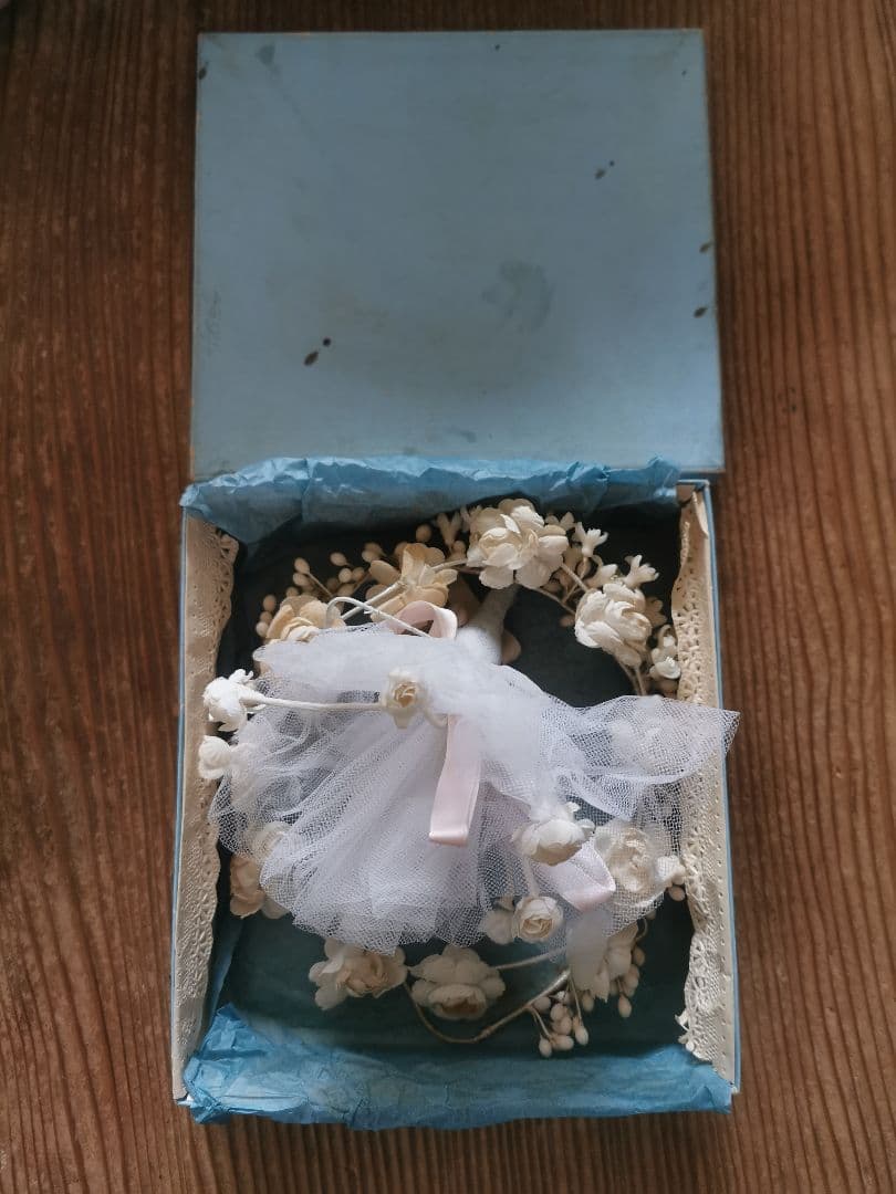 アンティーク ワックスフラワー＆布花冠ティアラ 薔薇ブーケ ブライダル３点セット