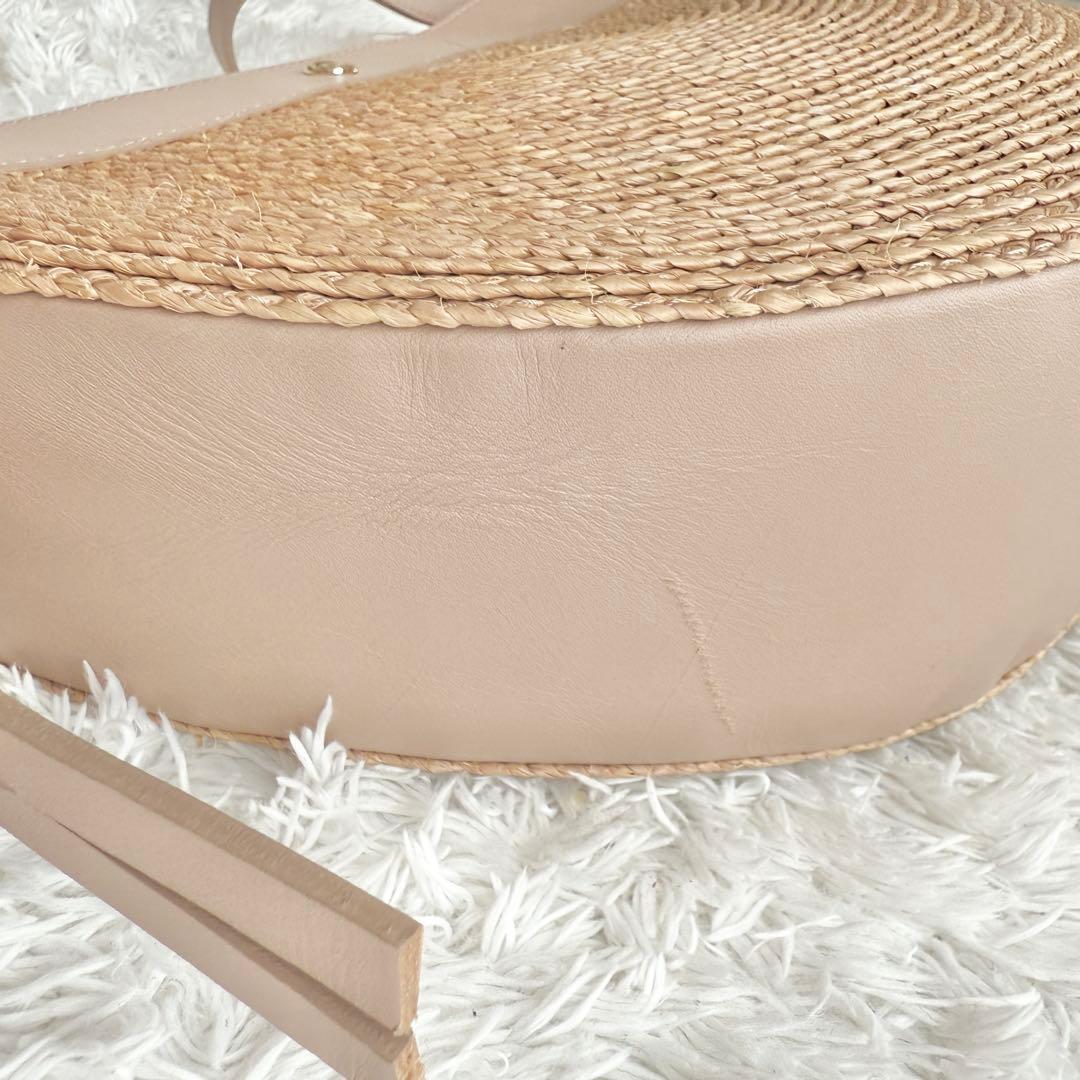 【希少&極美品】ヘレンカミンスキー ラフィア かごバッグ レザー 半月