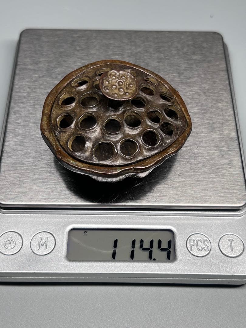 中国古美術　香道具　古銅　蓮華形　細工　小型　香炉　在銘　仏具　古玩　置物　唐物