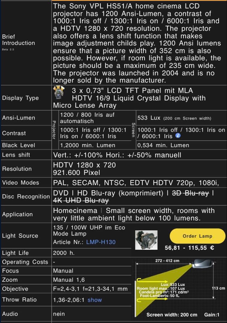 SONY プロジェクター　VPL-HS51 ホームシアター　ハイスペック　ソニー