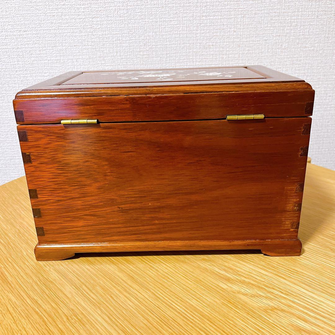 花梨無垢材　ジュエリーボックス　宝石箱　唐木　螺鈿細工　象嵌　小引き出し　化粧台