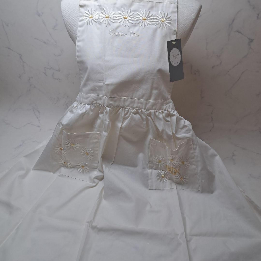20260113　クリスチャンディオール　エプロン　刺繍　花　ホワイト　未使用