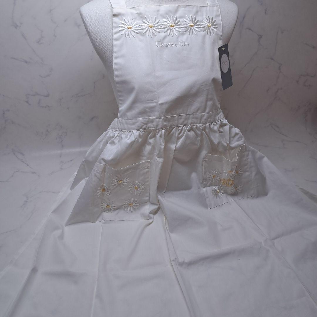 20260113　クリスチャンディオール　エプロン　刺繍　花　ホワイト　未使用
