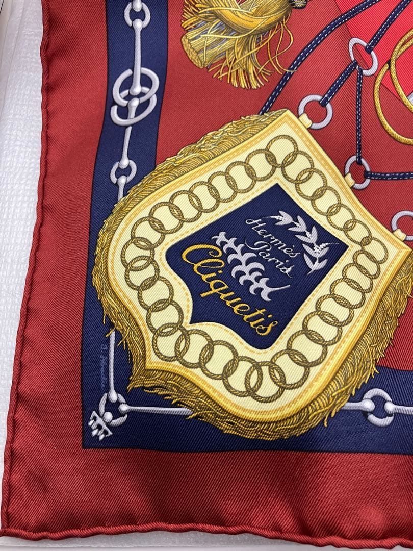 エルメス　HERMES ハンドメイド　シルクハンカチ 赤