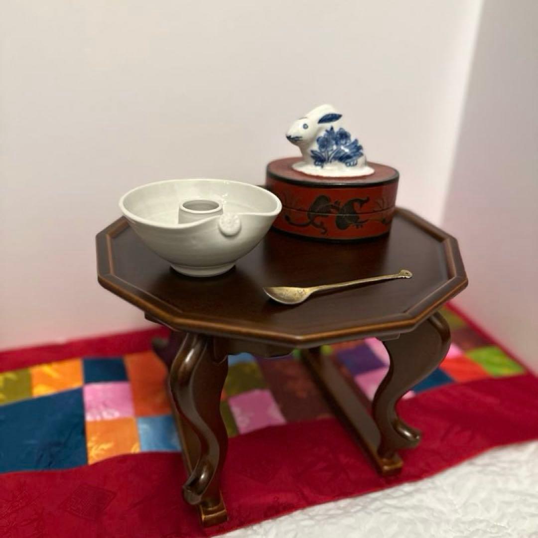 韓国ソバン(小盤) 12角　虎足盤　アンティーク調　新品　李朝　漆塗ミニテーブル