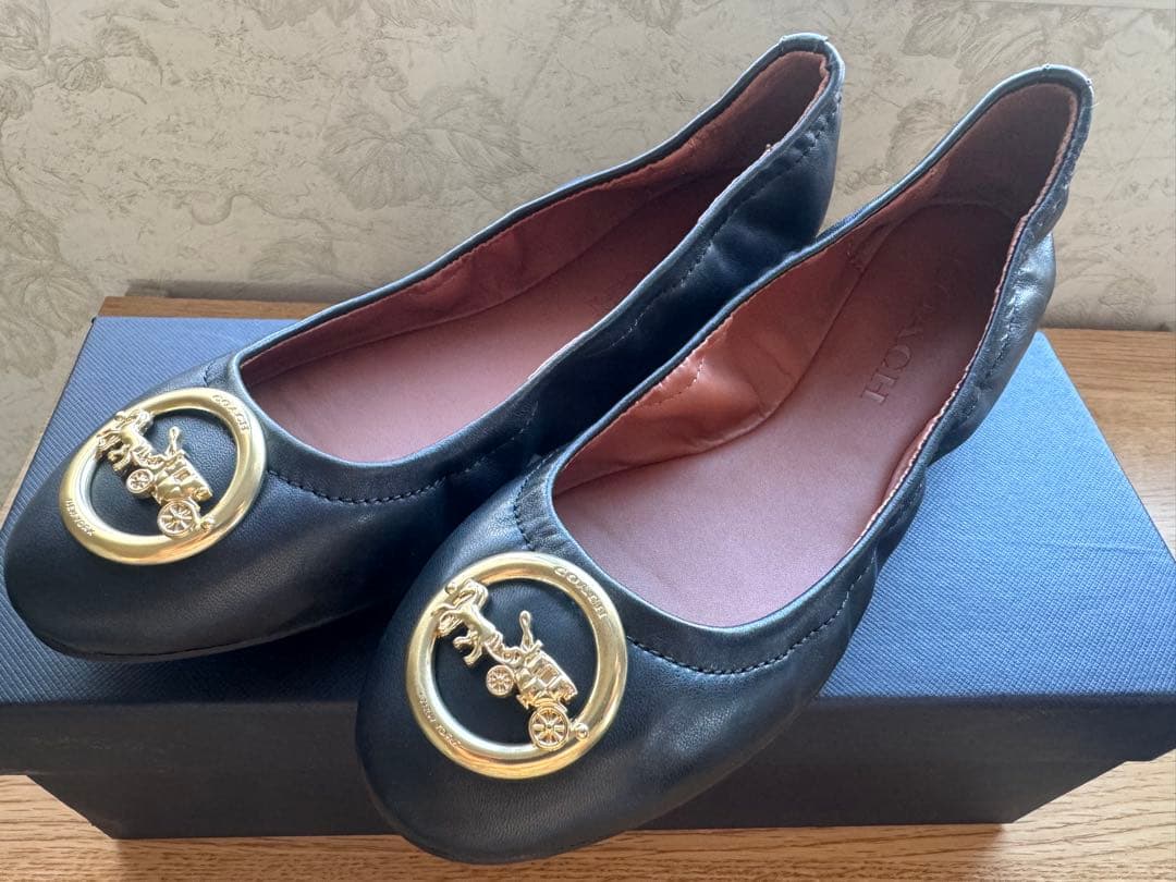 未使用/COACH/フラットシューズ/箱入/ブラックレザー/FG2944