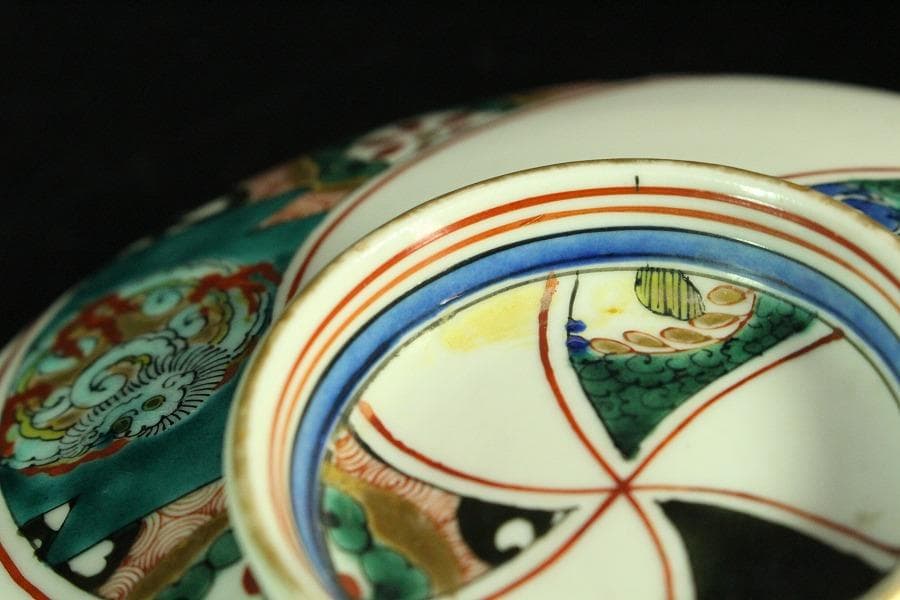 九谷 色絵捻り紋 蓋物 大日本庄三造 十客 美品(K-A683)