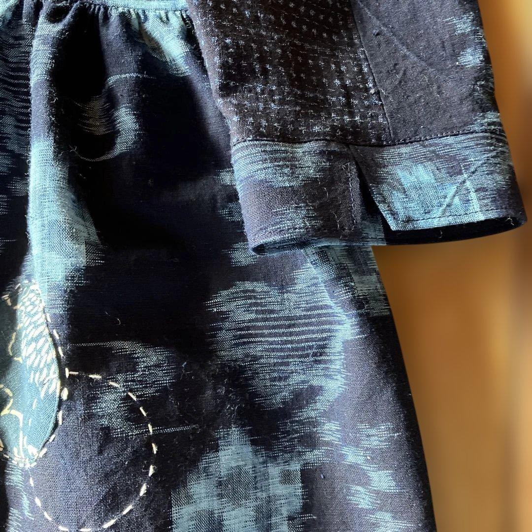 絣リメイク　　Mサイズ刺し子＆アップリケ　シンプルワンピース　ギャザースカート