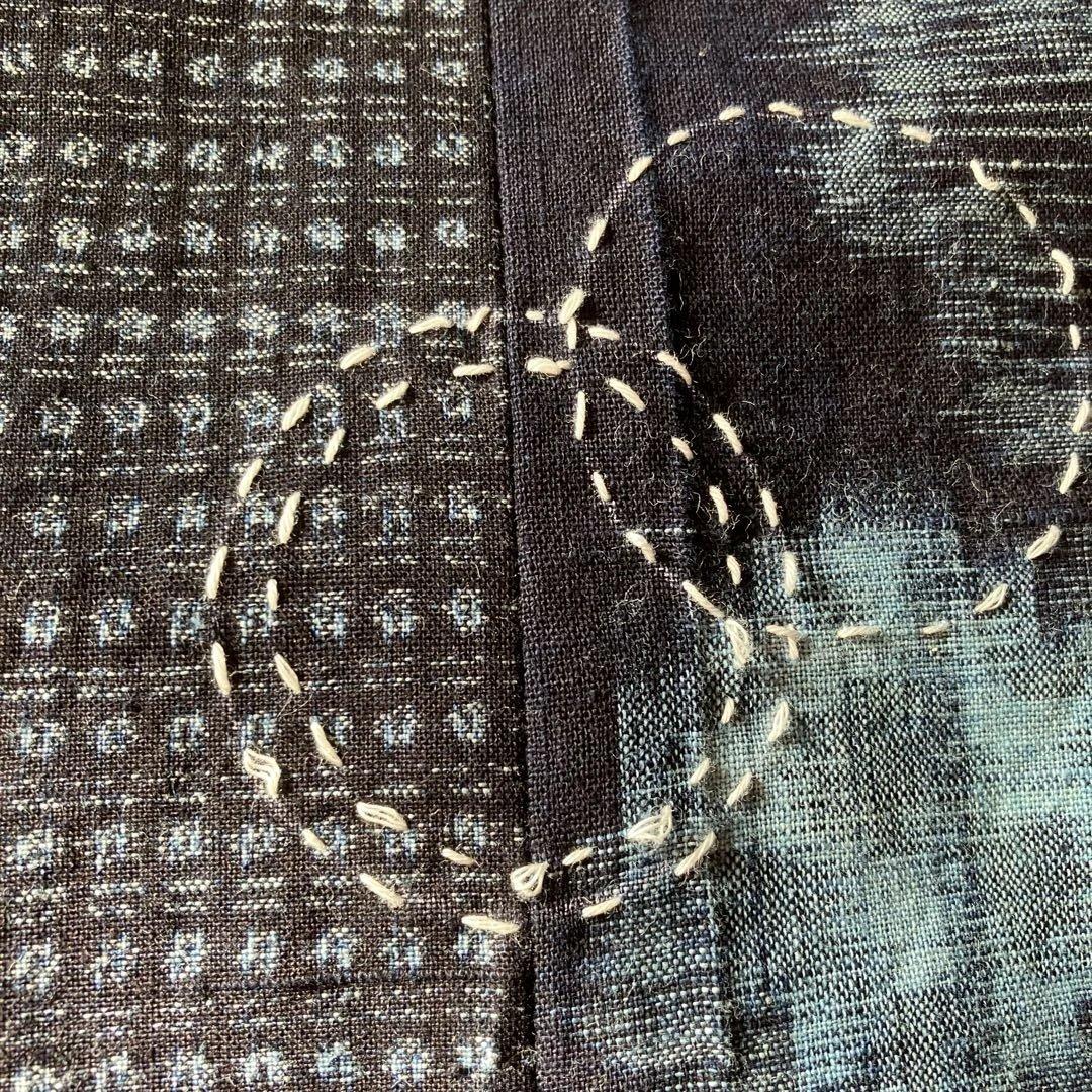 絣リメイク　　Mサイズ刺し子＆アップリケ　シンプルワンピース　ギャザースカート