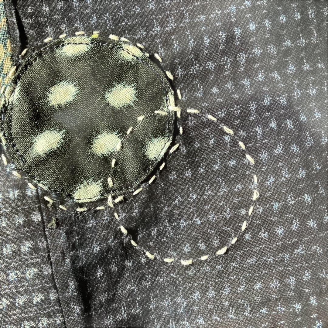 絣リメイク　　Mサイズ刺し子＆アップリケ　シンプルワンピース　ギャザースカート