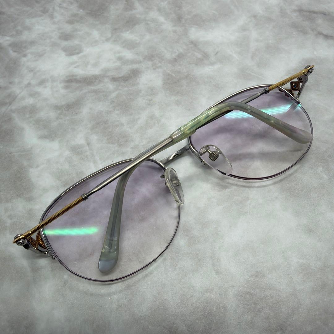 Paris miki パリミキ 18k 金 度付き眼鏡 ハーフリムメガネ 宝石付