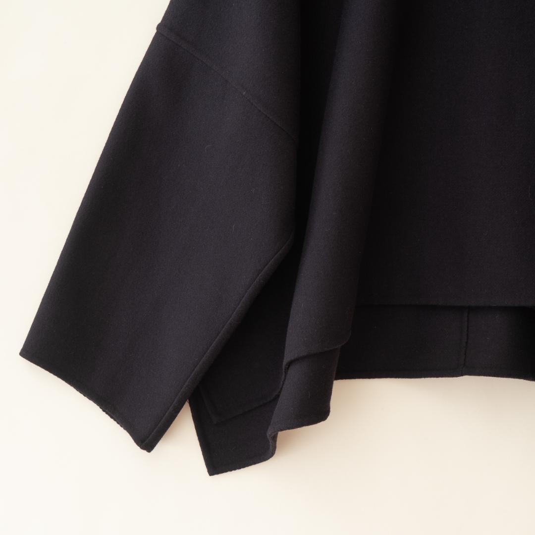 美品 ADORE アドーア ウール混 ノーカラーケープコート 黒 36