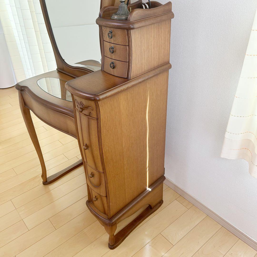 猫脚ドレッサー　高級　アンティーク　レトロランプ付　開き鏡　ヨーロピアンイタリア