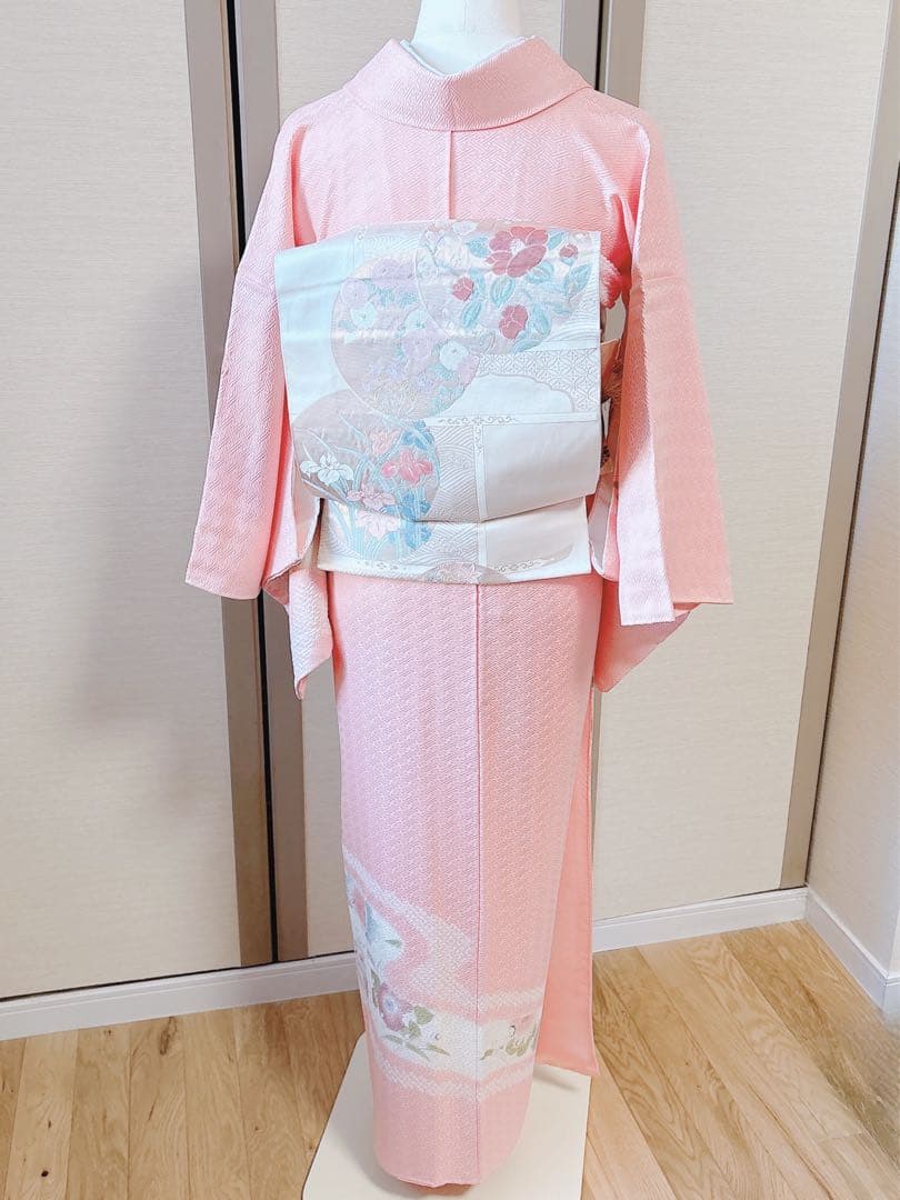 20日まで　訪問着　フルセット　辻が花　裄66 卒業式入学式M L 袋帯　ピンク