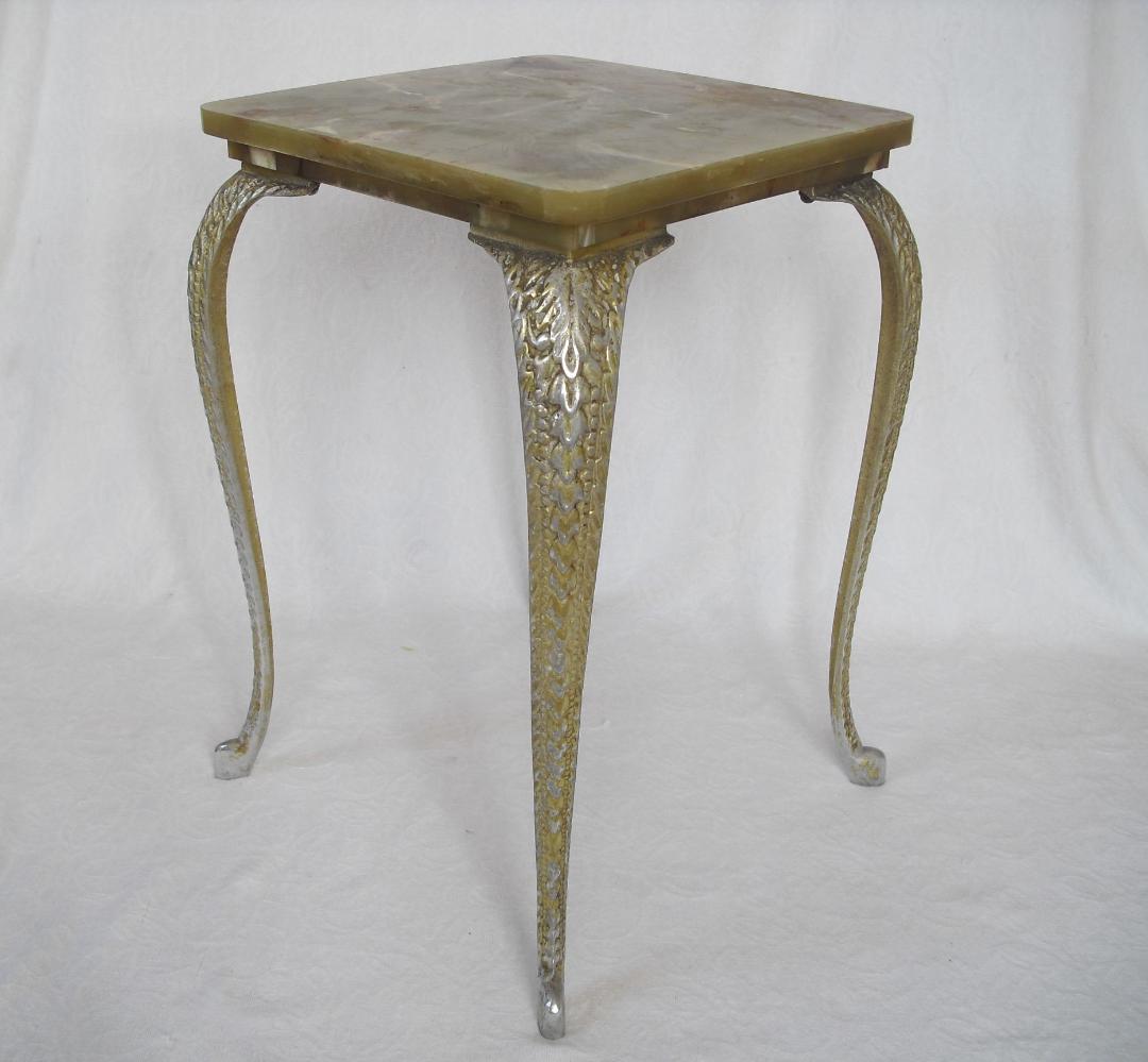 アンティーク サイドテーブル☆大理石風セルロイド天板 猫脚 花台/コレクション台