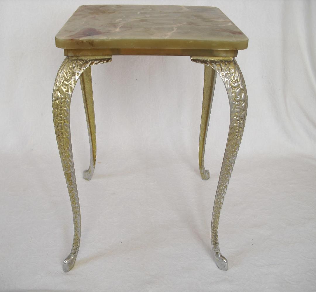 アンティーク サイドテーブル☆大理石風セルロイド天板 猫脚 花台/コレクション台