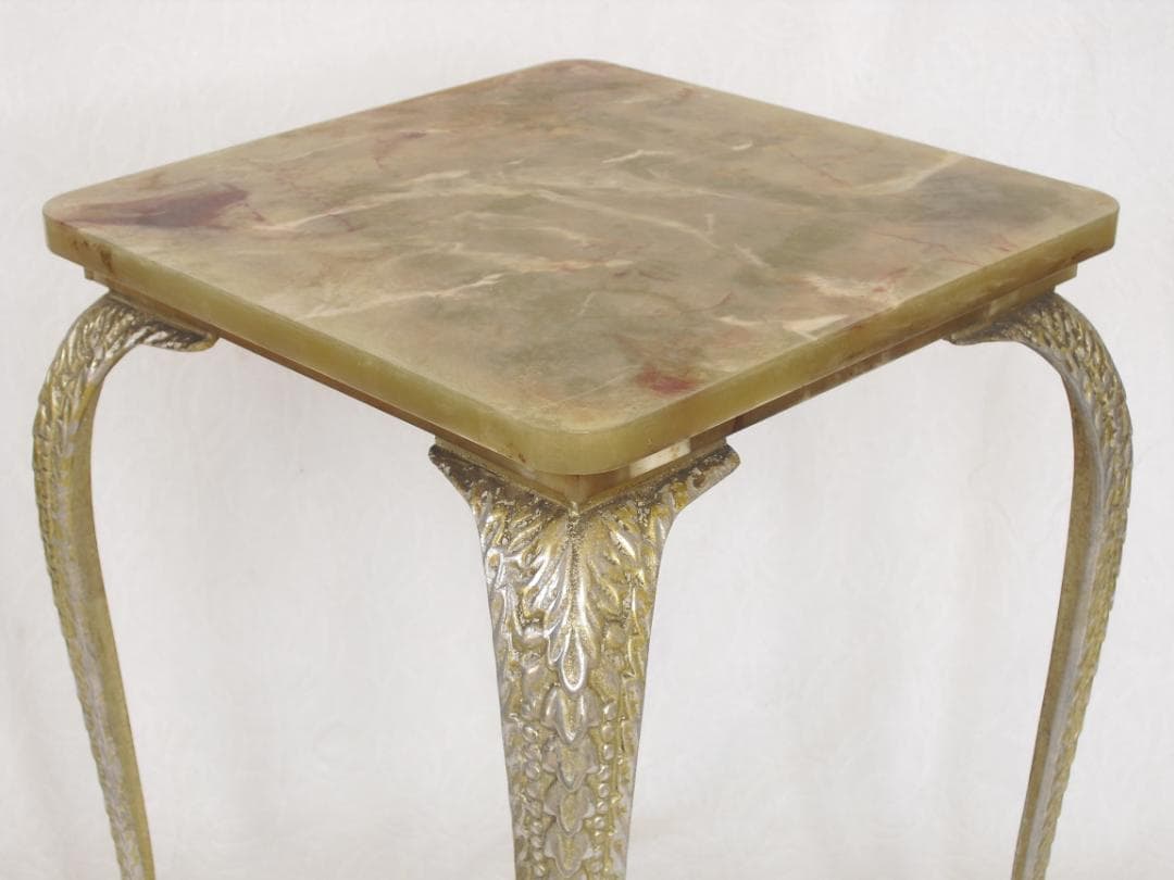 アンティーク サイドテーブル☆大理石風セルロイド天板 猫脚 花台/コレクション台