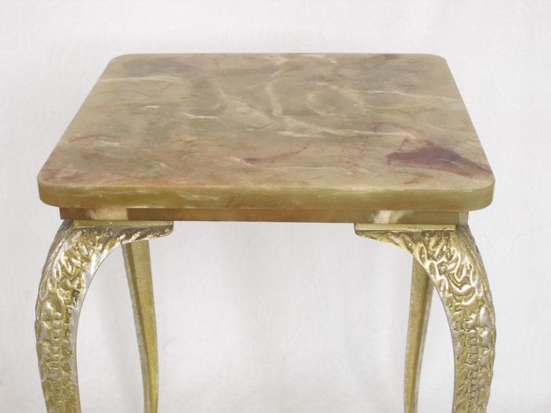 アンティーク サイドテーブル☆大理石風セルロイド天板 猫脚 花台/コレクション台