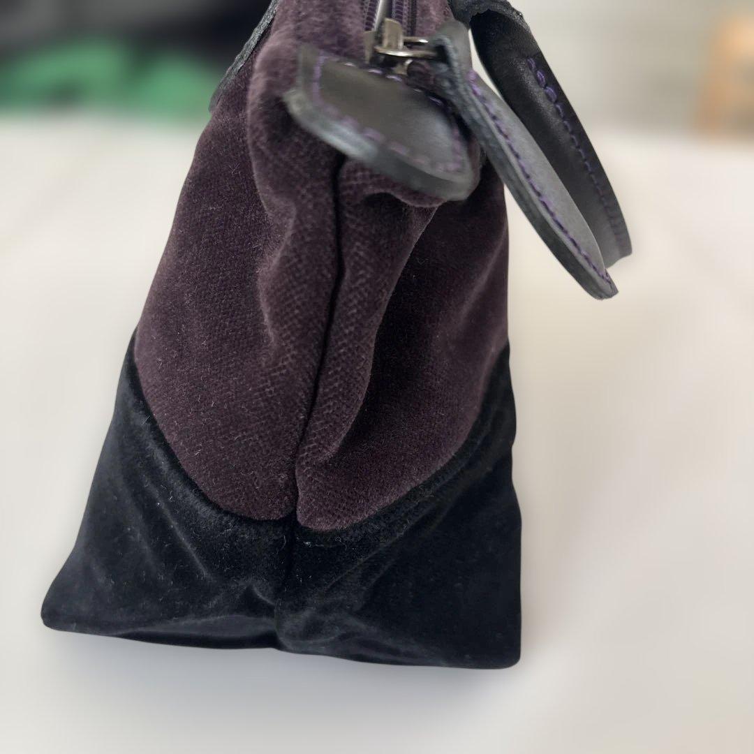 ロンシャン ル プリアージュ ベロアハンドバッグ ブラック×パープル バイカラー