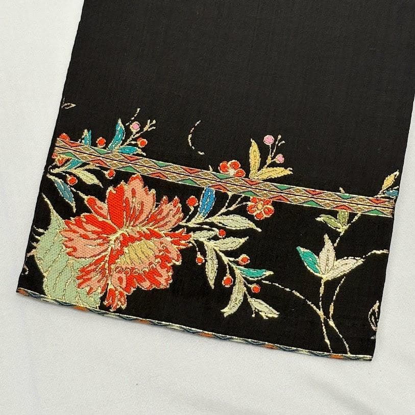 ゆりのはな　龍村美術織物　龍村製　本袋帯　金更紗大唐花錦　唐織　黒地　G203