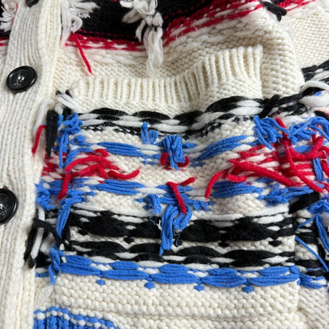 美品　N°21　モヘヤ混　フェアアイル　ビジュー　ショールカラー　カーディガン