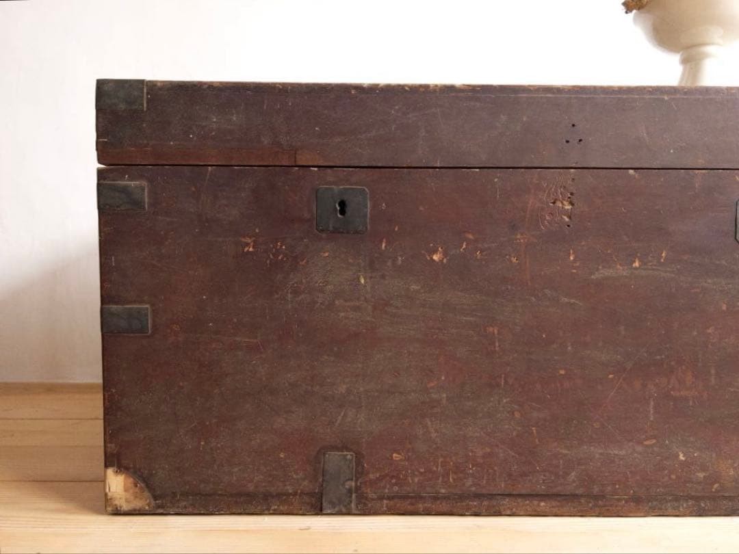 大きめ木箱　真鍮　収納箱　幅約98㎝ ディスプレイ　古道具　古家具　アンティーク