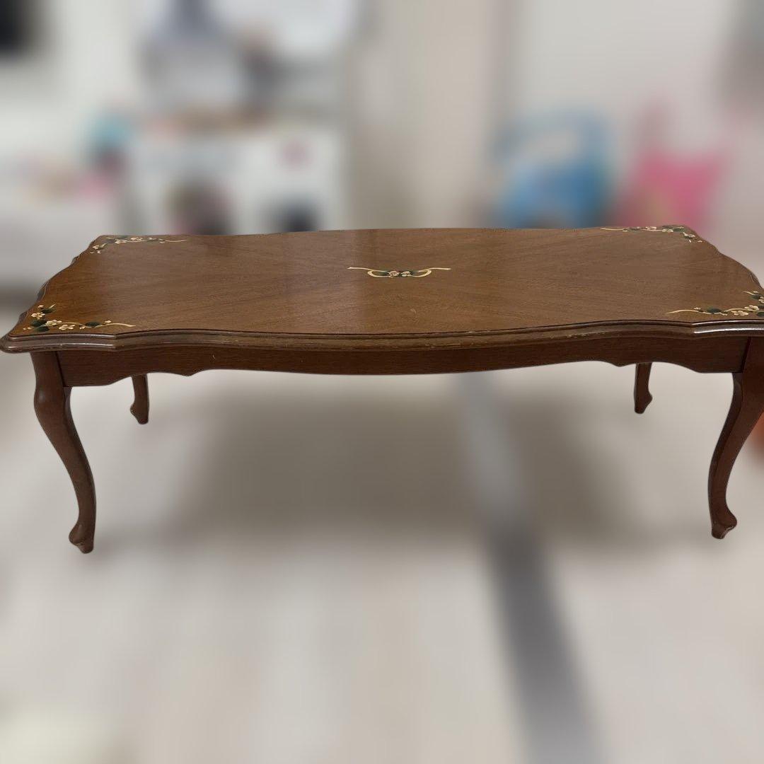 【昭和レトロ】Maruni 木製 花柄装飾 センターテーブル アンティーク